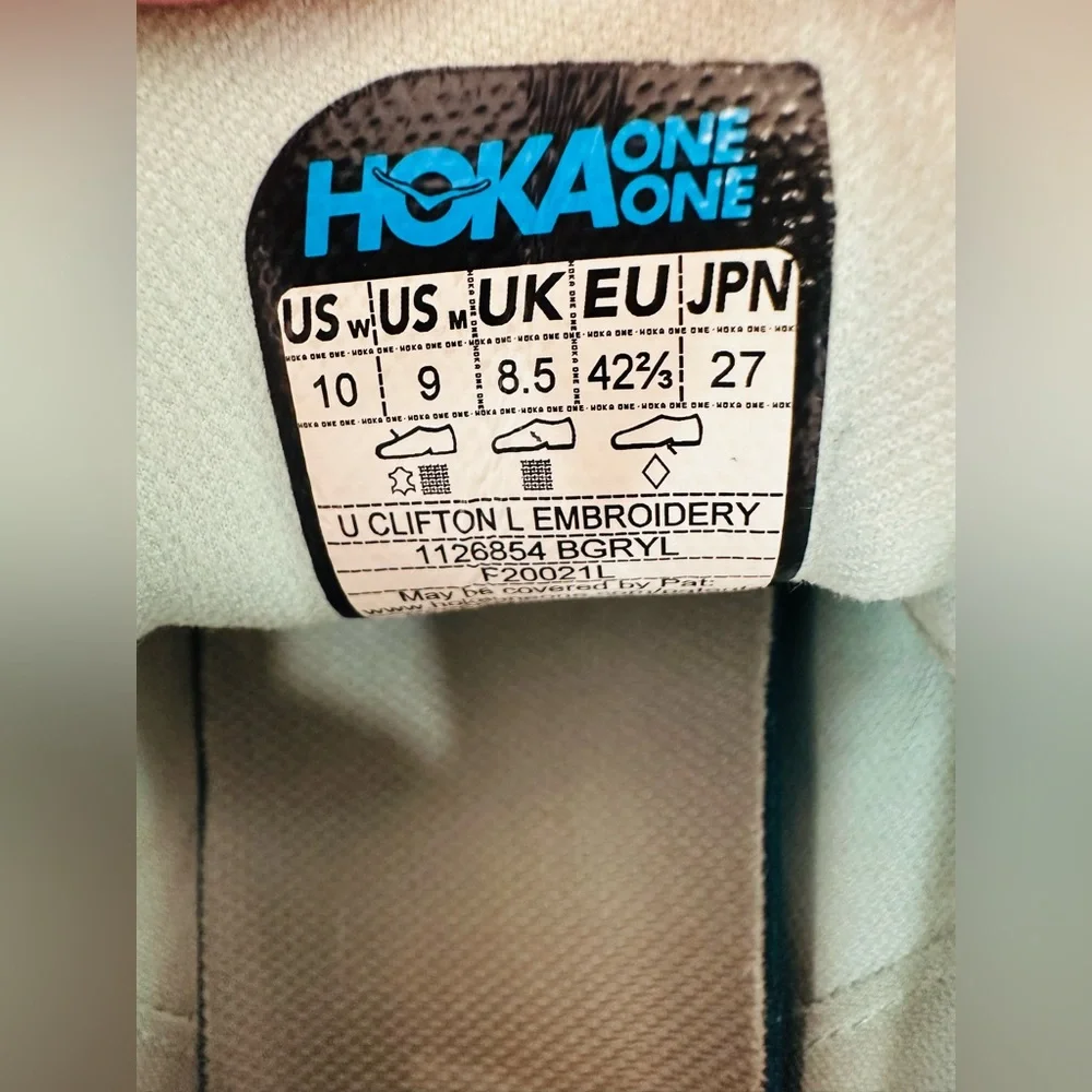 Hoka One Clifton‎ L Embroidery All Gender Shoes - Size 10W, 9M